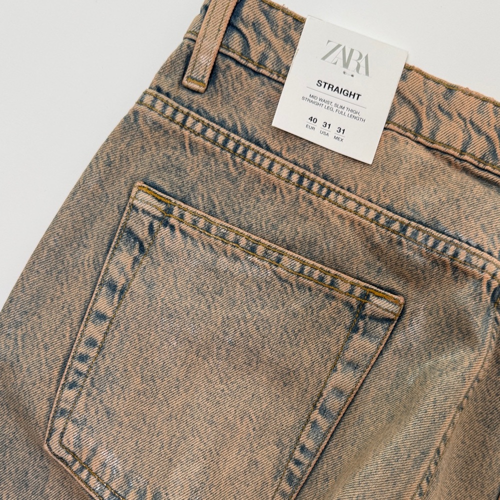 NWT Zara Straight Fit Jeans | Size 31 | Coated Overdyed Denim - Picture 8 of 9